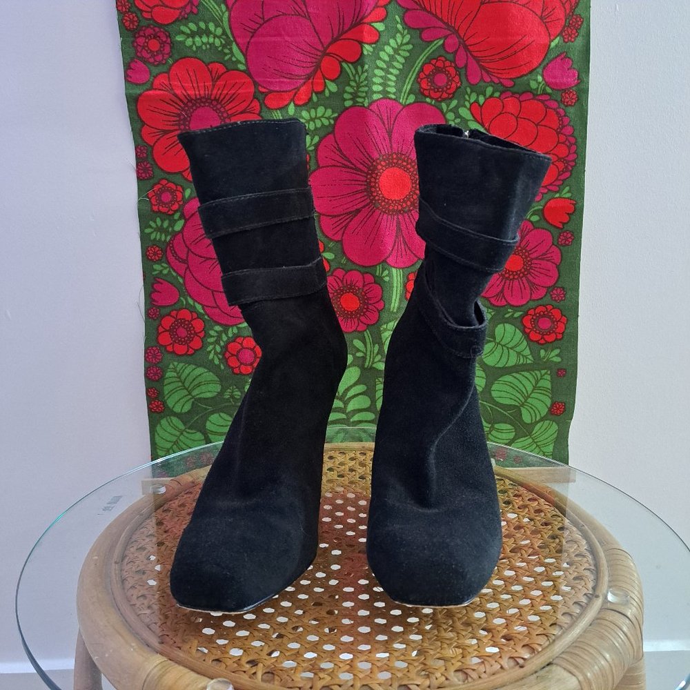 Michael Kors Parker Black Suede Exposed Zip Wedge Boots